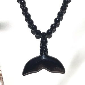 Black Beaded Glass beads Whale Tail Necklace